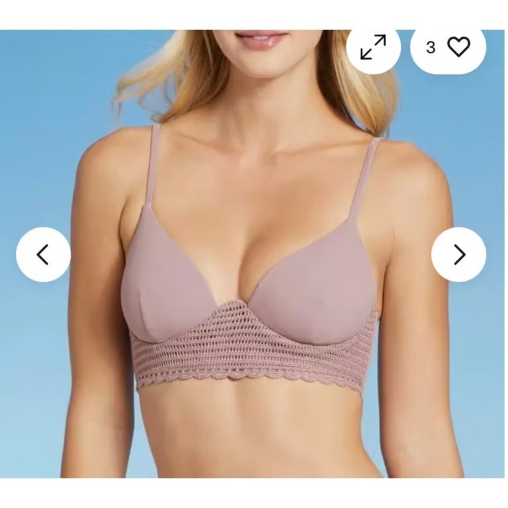 Bikini  Swim Top Crochet Lace Detail Shade & Shore Size 34C Mauve Purple NWT